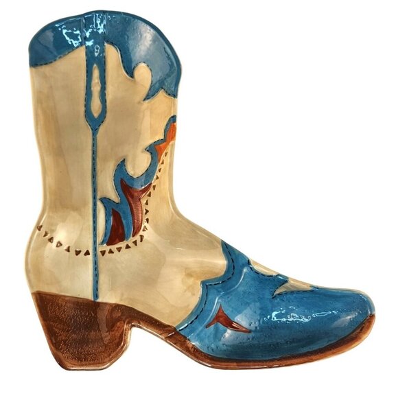 Cowboy Boot Serving Tray, Blue & Beige, Country Western Decorative Party Ware - Picture 9 of 9
